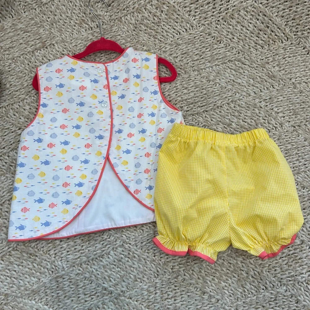 Lilly N.T. Kids Fish Print Top & Yellow Gingham Shorts Matching Set
